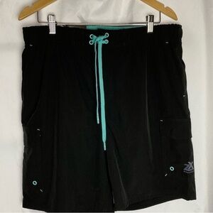 Black Athletic Shorts with Teal Drawstring